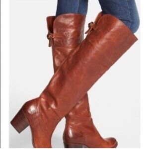 FRYE Lucinda Slouch Tall Riding Boots Congac Brown Womens